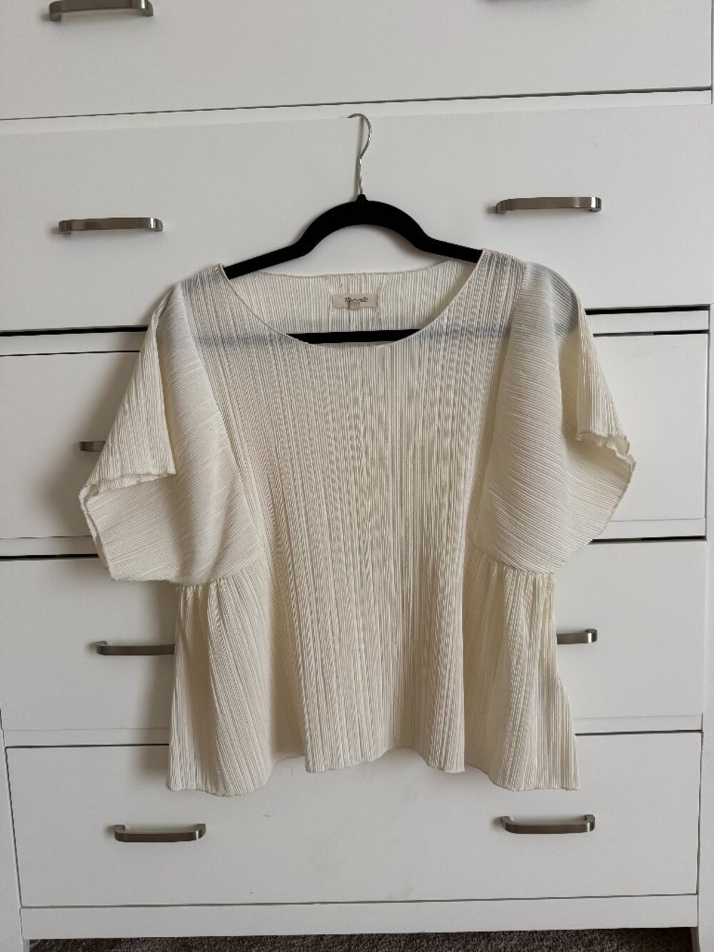 Madewell White Pleated Puff Sleeve Peplum Top M